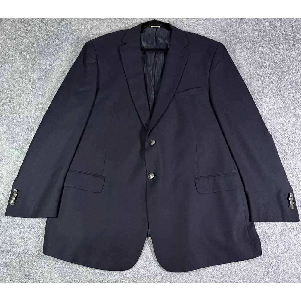 Joseph Abboud Heritage Blazer Men 46R Navy Blue Reda Wool Executive Fit Hopsack